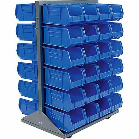 GLOBAL INDUSTRIAL Double Sided Mobile Floor Rack w/ 48F Red Bins, 36inW x 25-1/2inD x 55inH 550180RD